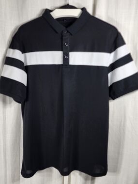 Classic Black Polo with White Horizontal Stripes